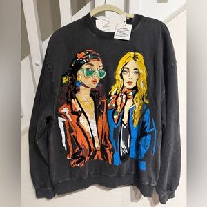 Zara Charcoal Sweatshirt with Orange Detail M